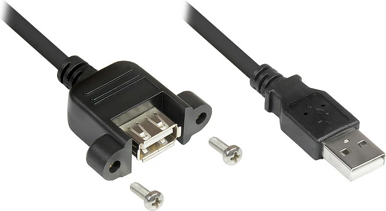 Kabllo zgjatëse USB 2.0 GoodConnections, A mashkull në A femër panel-mount, 0.3m, e zezë