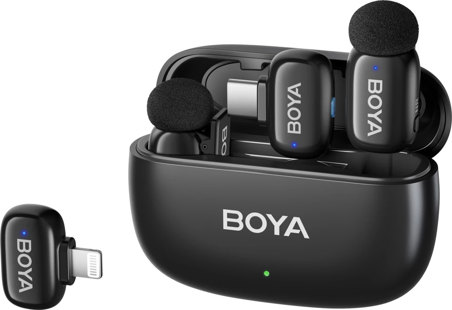 Sistem mikrofonash wireless BOYA Mini 2-01 2.4GHz 48kHz/24-bit 2x transmitter + 2x receiver USB-C/Lightning, i zi
