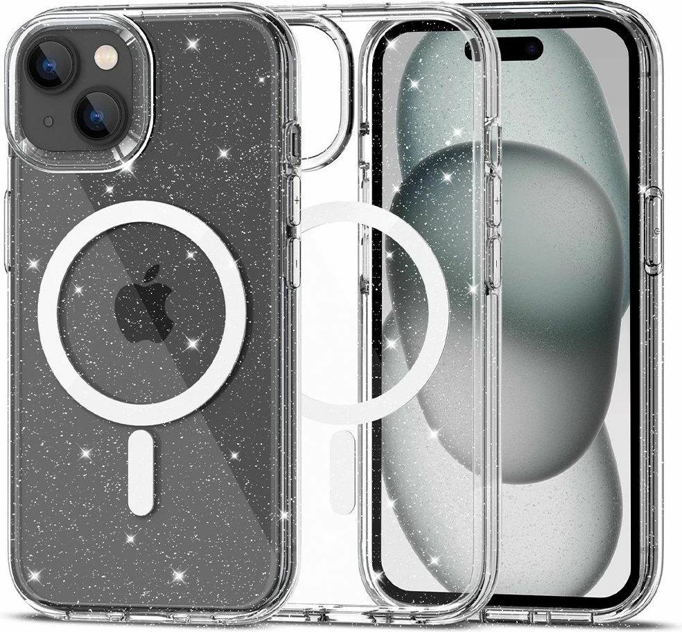Mbështjellës Tech-Protect FlexAir Hybrid MagSafe për iPhone 15, Transparent me shkëlqim