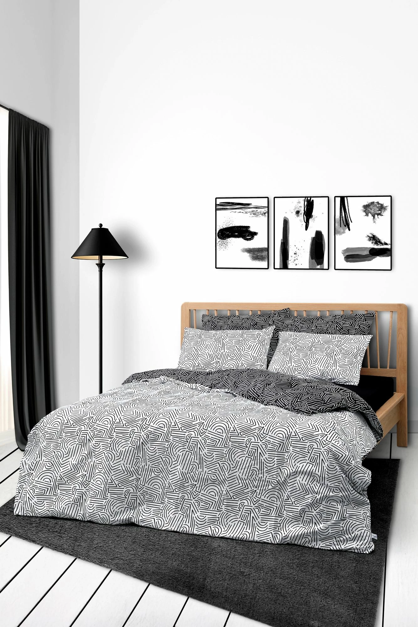 Set mbulesë për jorgan king size, ngjyrë e zezë, Maze