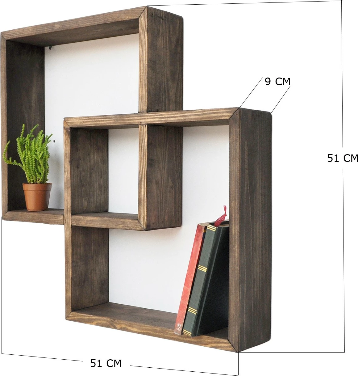 Raf muri Hanah Home, Raf045, ngjyrë arre, dru bredhi, 51x51x9cm