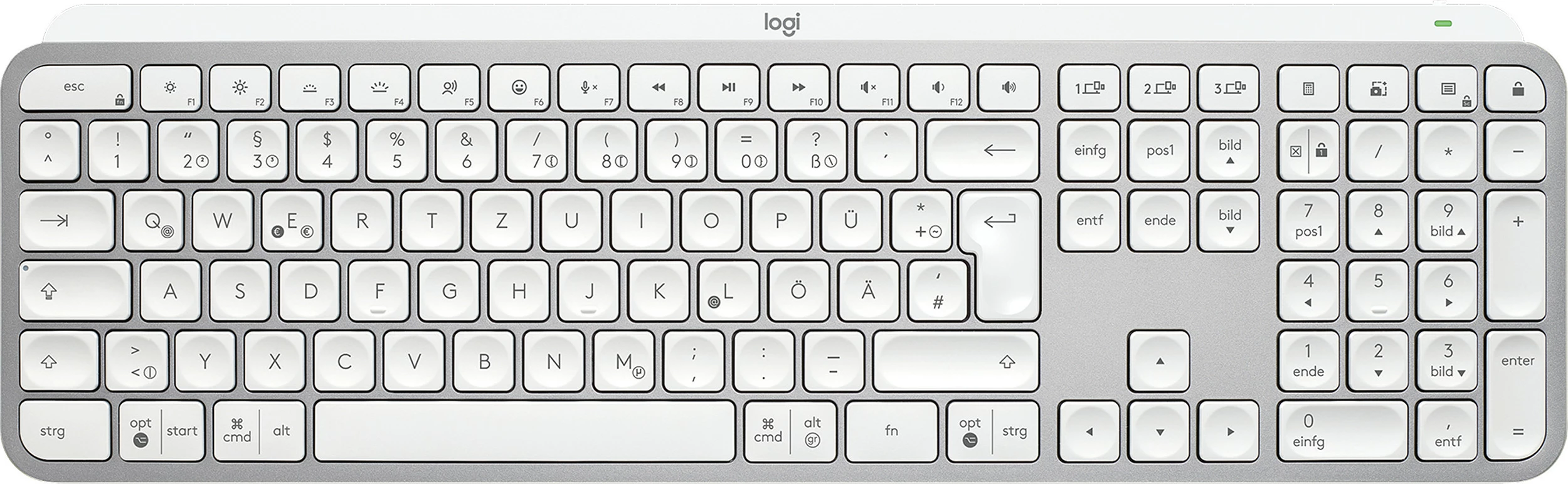 Tastierë Logitech MX Keys S, Wireless, RF Wireless + Bluetooth, Scissor key switch, QWERTZ, Alumini, Bardhë