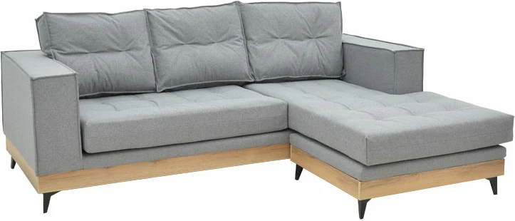 Divan qoshe i kthyeshëm Mirabel, pëlhurë gri-dru natyral, 250x184x100cm