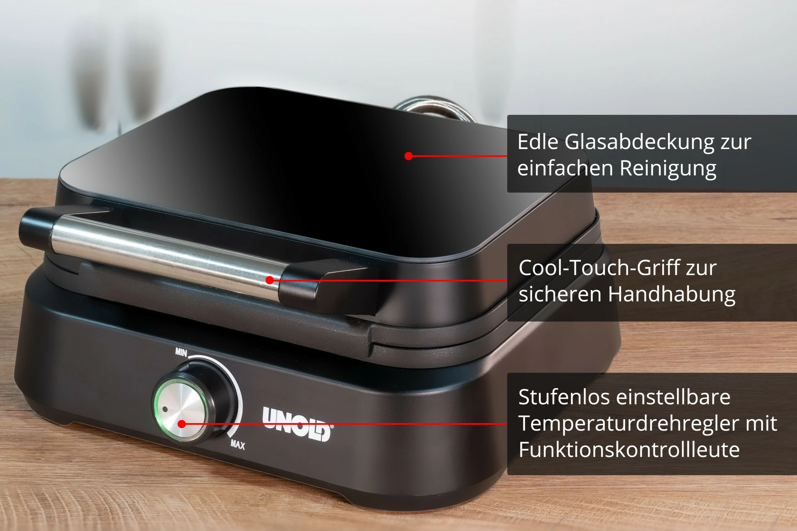 Aparat për waffle UNOLD Belgian Waffle Iron Brussels, 2 copa, plastikë, i zi