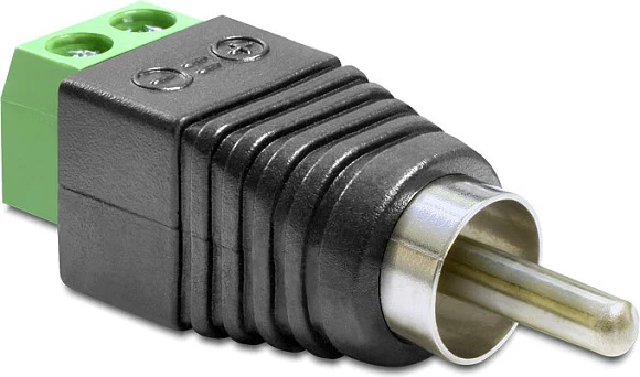 Adapter DeLOCK RCA (Cinch) mashkull në terminal bllok 2-pin, zi/jeshil/argjendtë