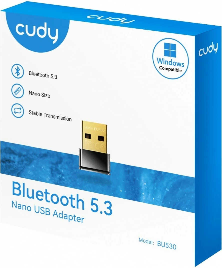 Adapter Bluetooth USB, Cudy BU530, 5.3, USB 2.0, nano, për Windows 7/8/8.1/10/11, e zezë/ari