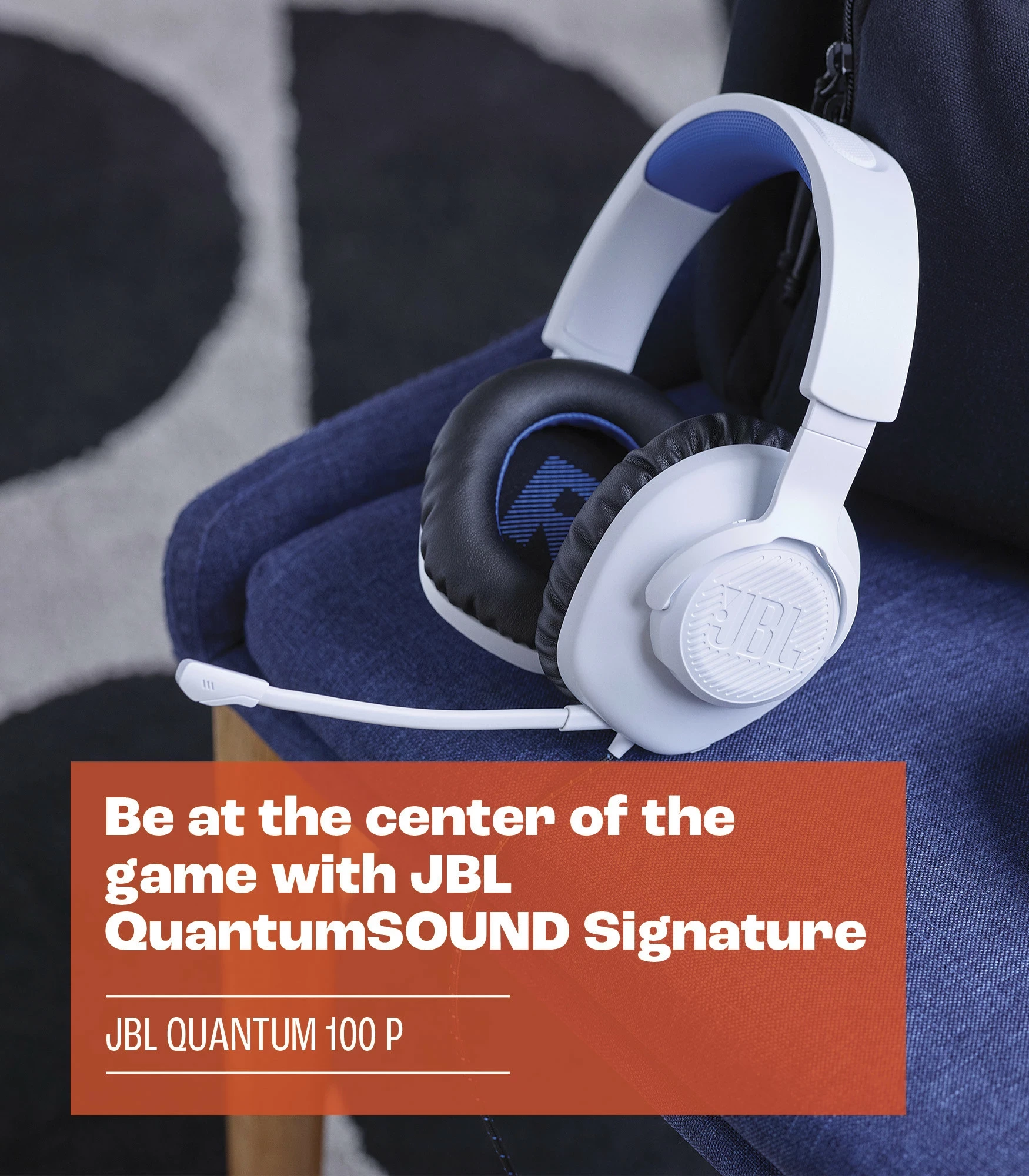Kufje JBL Quantum 100P PS Edition, me mikrofon të çmontueshëm, over-ear, Bardhë/Kaltër