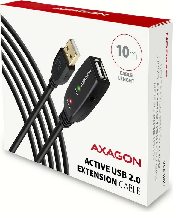 Kabllo zgjatues aktiv USB 2.0 AXAGON ADR-210, 10m, e zezë