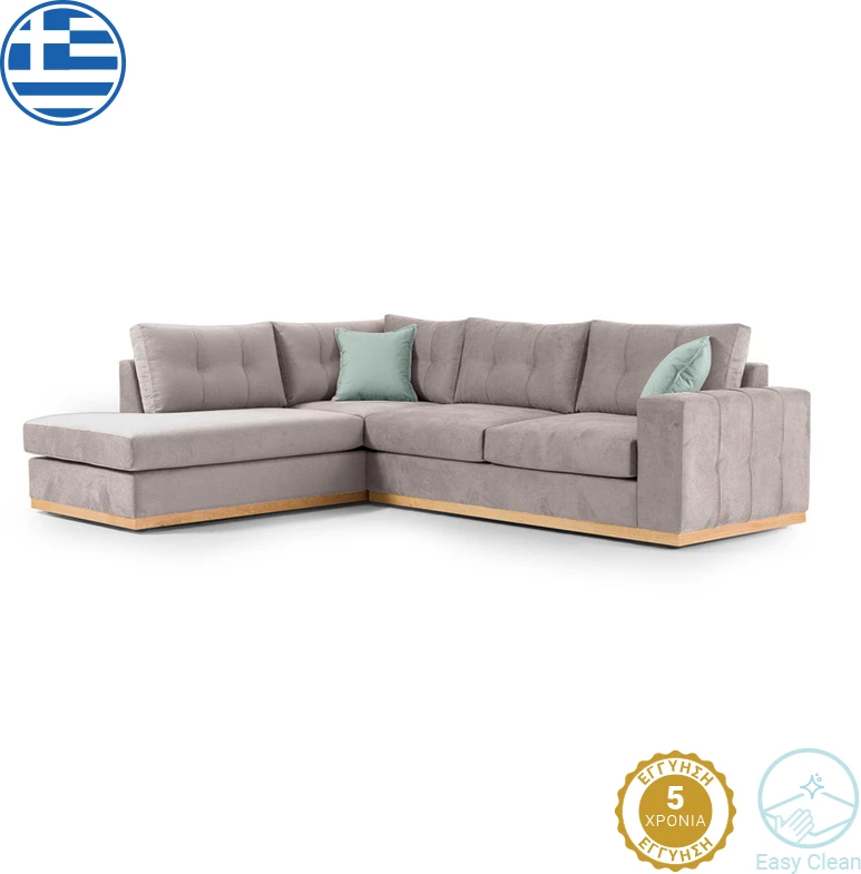 Kënd divani Boston, këndi i djathtë, pëlhurë, elefant-ciel, 280x225x90cm