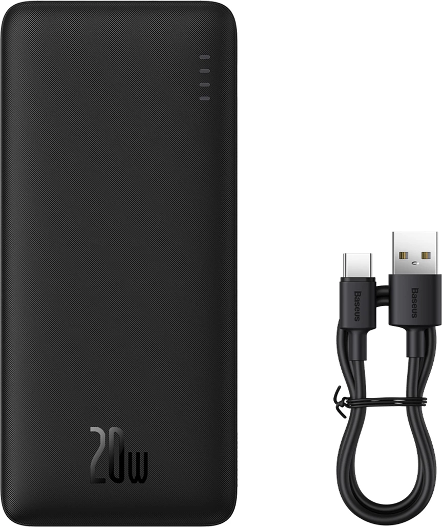 Powerbank Baseus Airpow 10000mAh, 20W, me kabllo USB-A në USB-C, e zezë