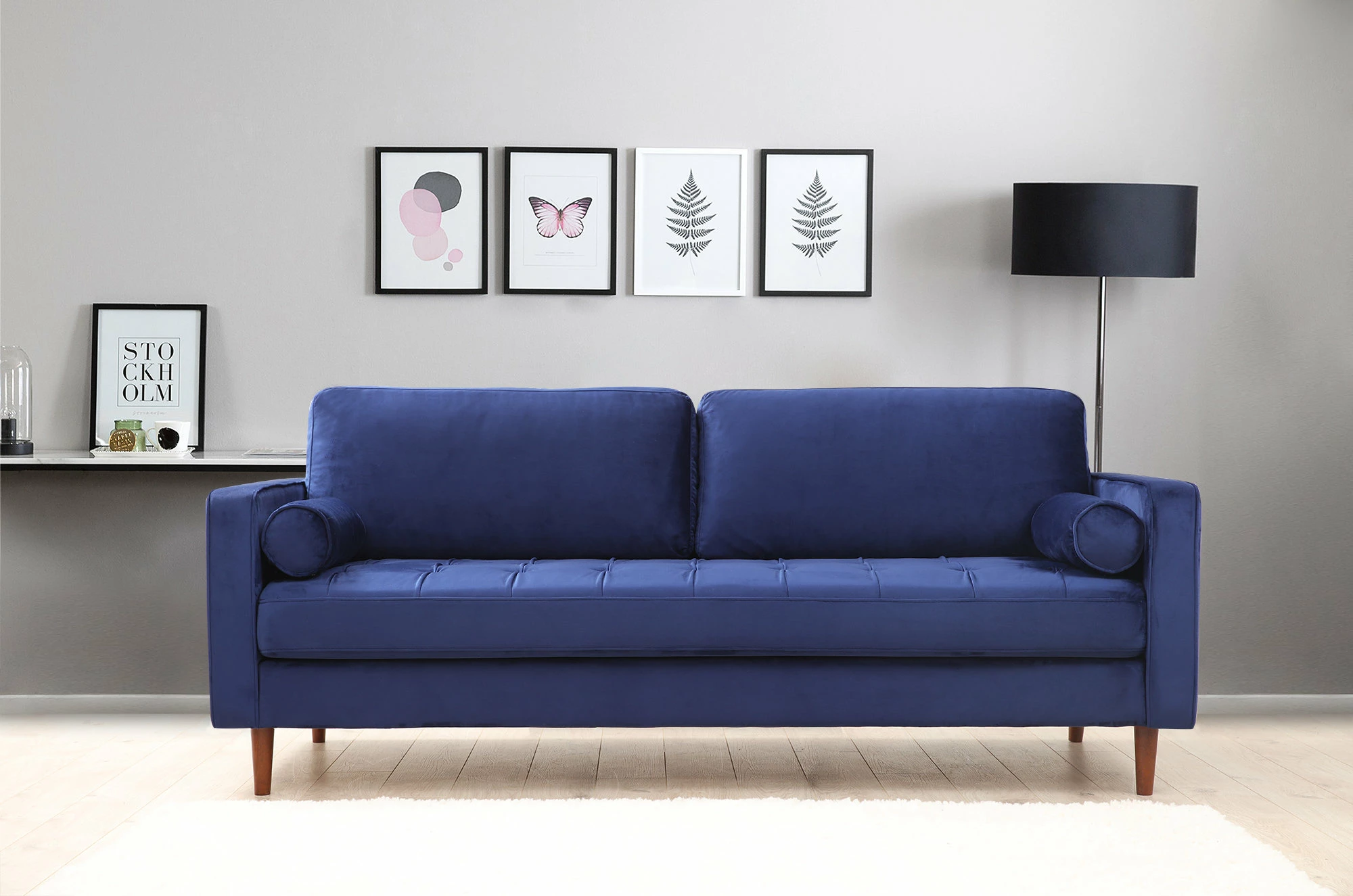Divan treshe Atelier del Sofa, ngjyrë kaltër e errët, Rome