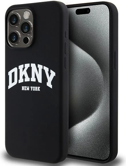 Mbështjellës DKNY Liquid Silicone me logo të bardhë, MagSafe, për iPhone 13 Pro Max, Zi