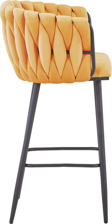 Karrige për bar Vivian, kadife e verdhë, këmbë metalike të zeza, 57x50x100cm, set prej 2 copësh