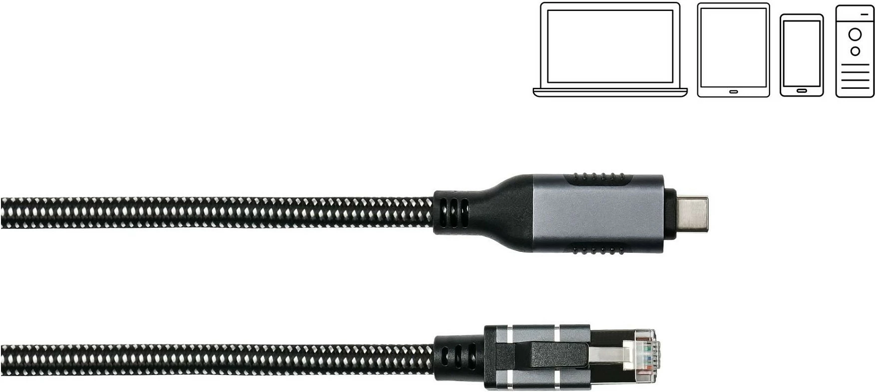 Kabllo Ethernet GoodConnections USB-C në RJ45, 1m, Gigabit, me mbështjellës tekstili, F/UTP, Antracit
