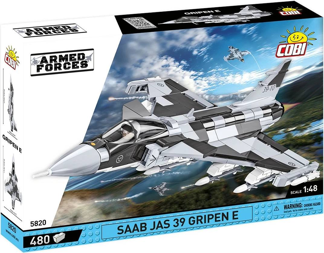Set blloqe ndërtimi Cobi Klocki SAAB JAS 39 Gripen E, 480 pjesë, gri/bardhë/zezë