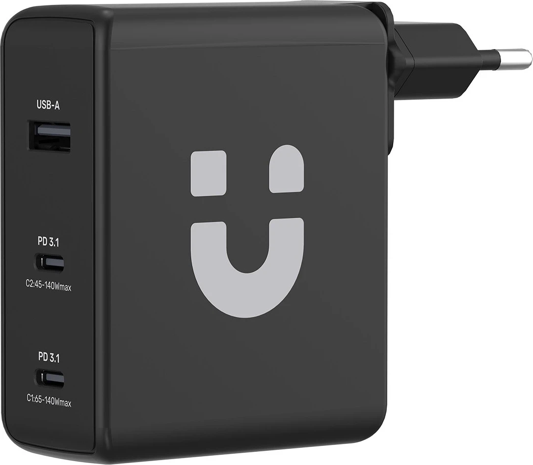 Karikues Unitek GaN me 3 porta, 140W, ngjyrë e zezë