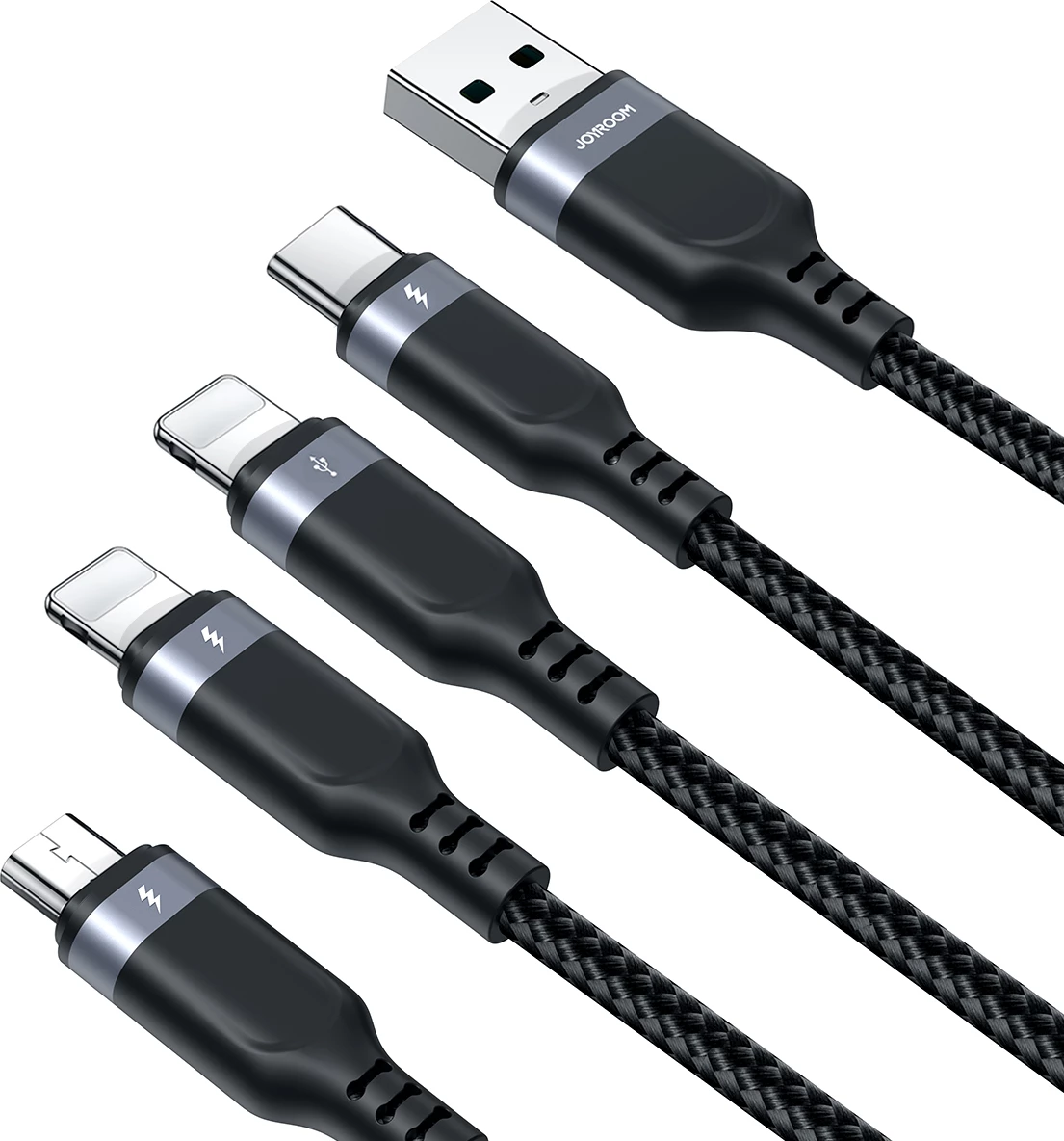 Kabllo multifunksionale Joyroom S-A18, 1.2m, 4in1 USB-A në USB-C/2xLightning/micro USB, e zezë