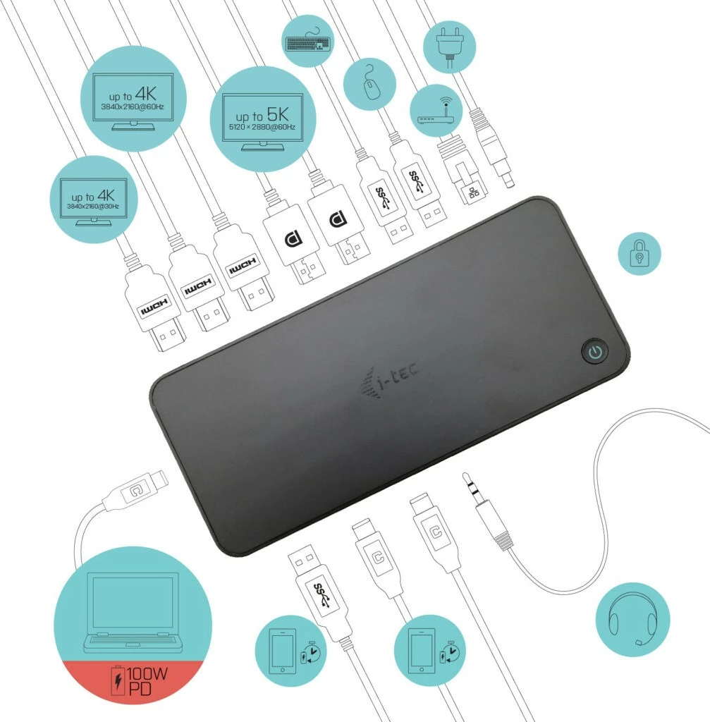Docking station I-Tec USB 3.0/USB-C/Thunderbolt, 3x 4K, Power Delivery 100W, e zezë