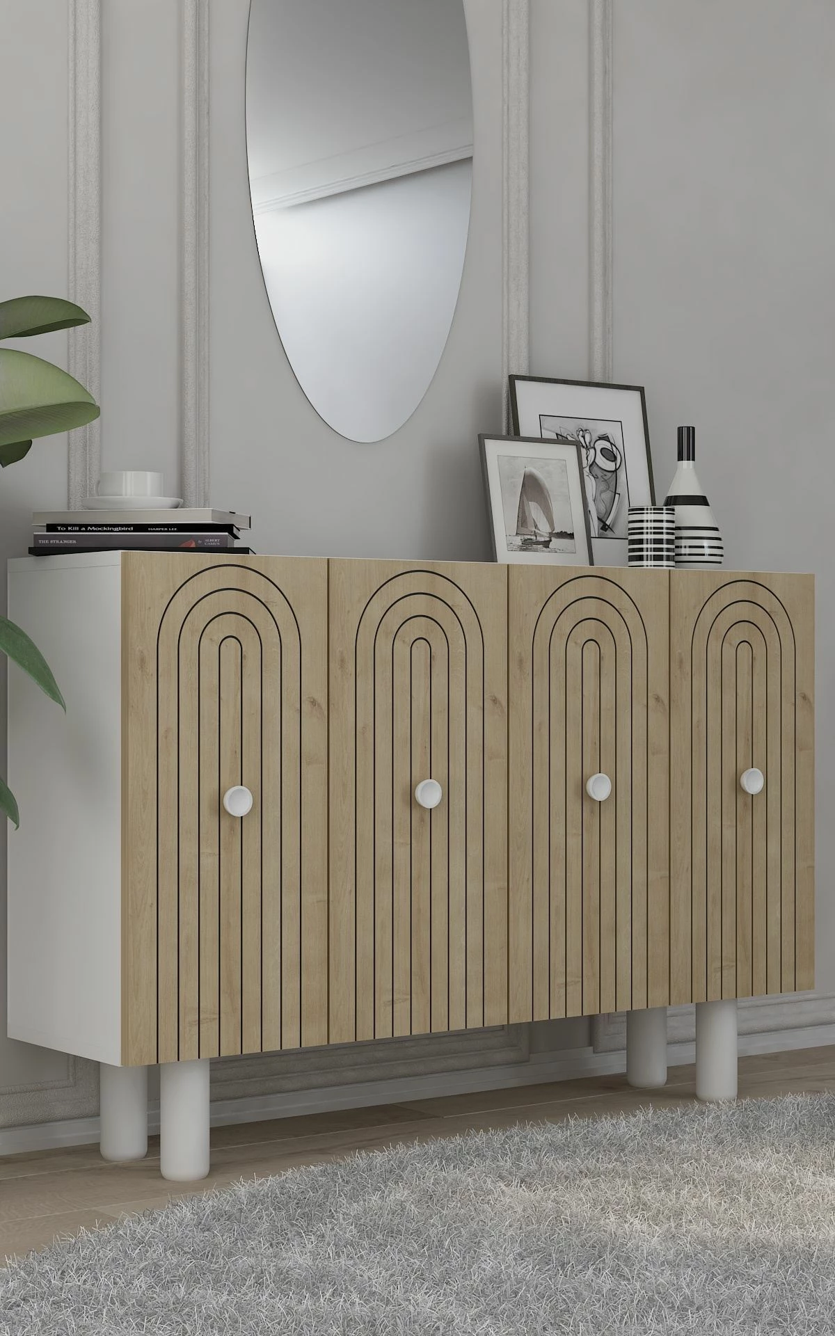 Konsol Skye Decor, Woise Bohem KM120, e bardhë, lisi safir