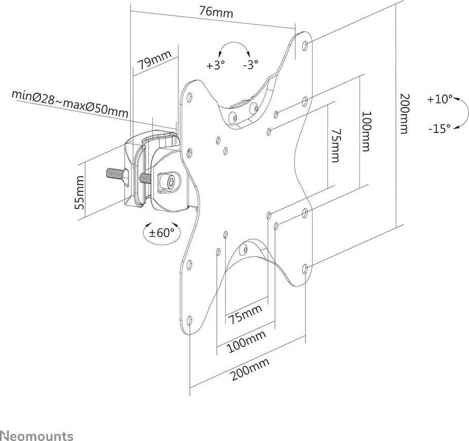 Mbajtës monitori Neomounts FL40-430BL12, për 23-42 inç, 25KG, i lëvizshëm, i zi