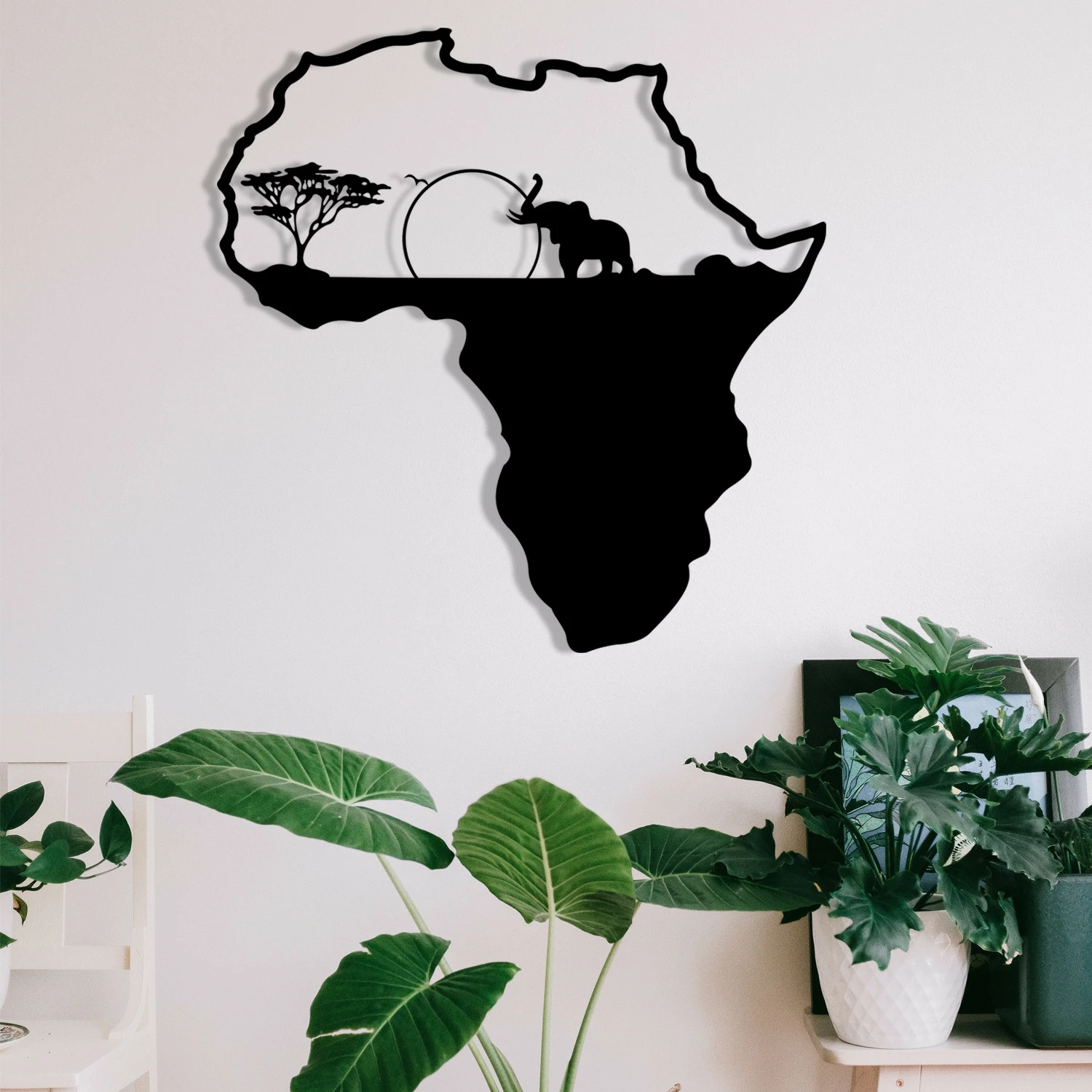 Aksesor dekorativ metalik për mur, Wallity, Afrika 1, ngjyrë e zezë, 55x57cm