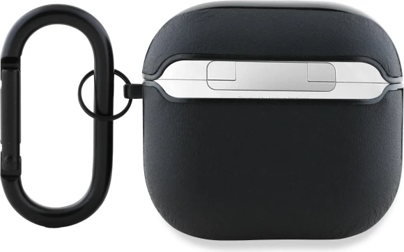 Mbështjellës AMG për AirPods 4, lëkurë, logo e bardhë, i zi