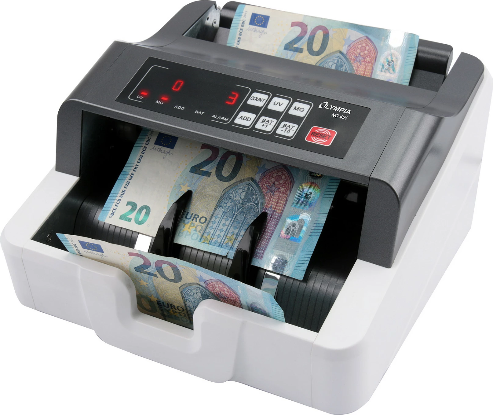 Makinë numërimi banknotash Olympia NC 451, UV/MG detektim, 1000 banknota/min, gri