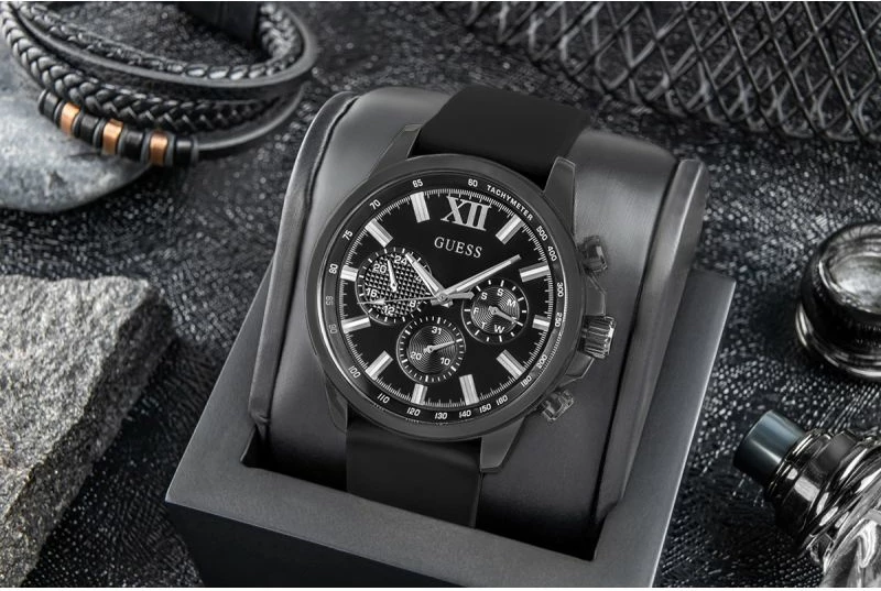 Orë dore meshkuj Guess Walker GW0913G3, e zezë, set me kuti