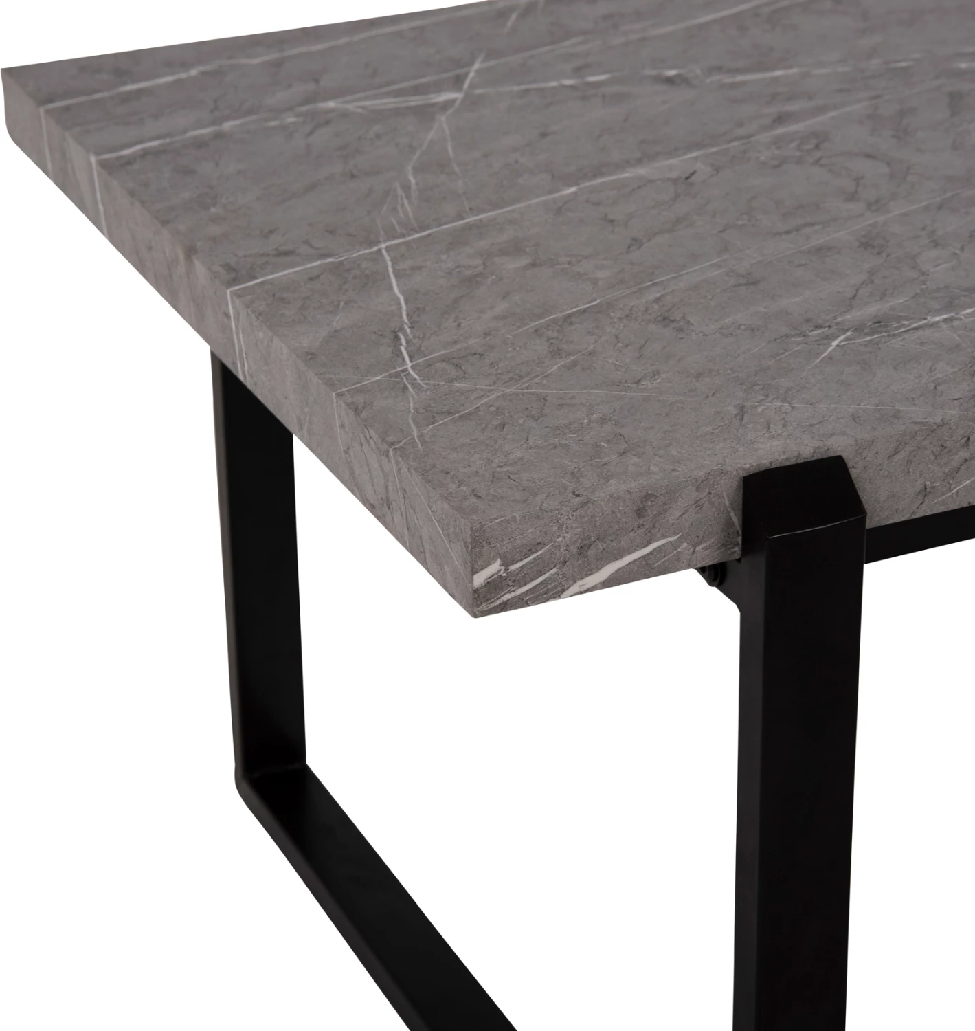 Tavolinë kafeje FH9585.02 MDF, sipërfaqe tavoline ngjyrë mermeri gri, bazë metalike e zezë, 120x60x46 cm