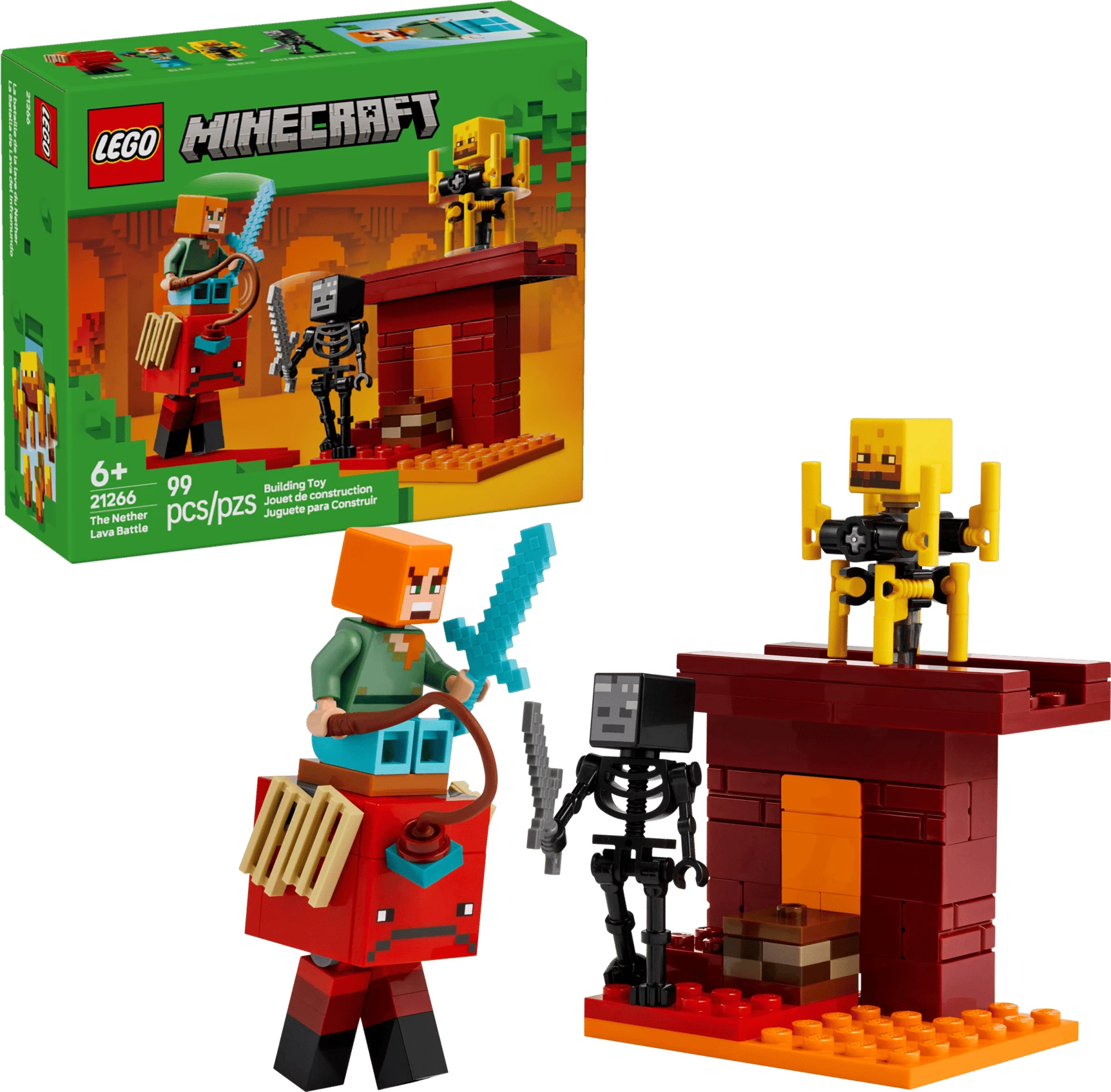 Set LEGO Minecraft The Nether Lava Battle 21266, 99 pjesë, 4 figura, 6+