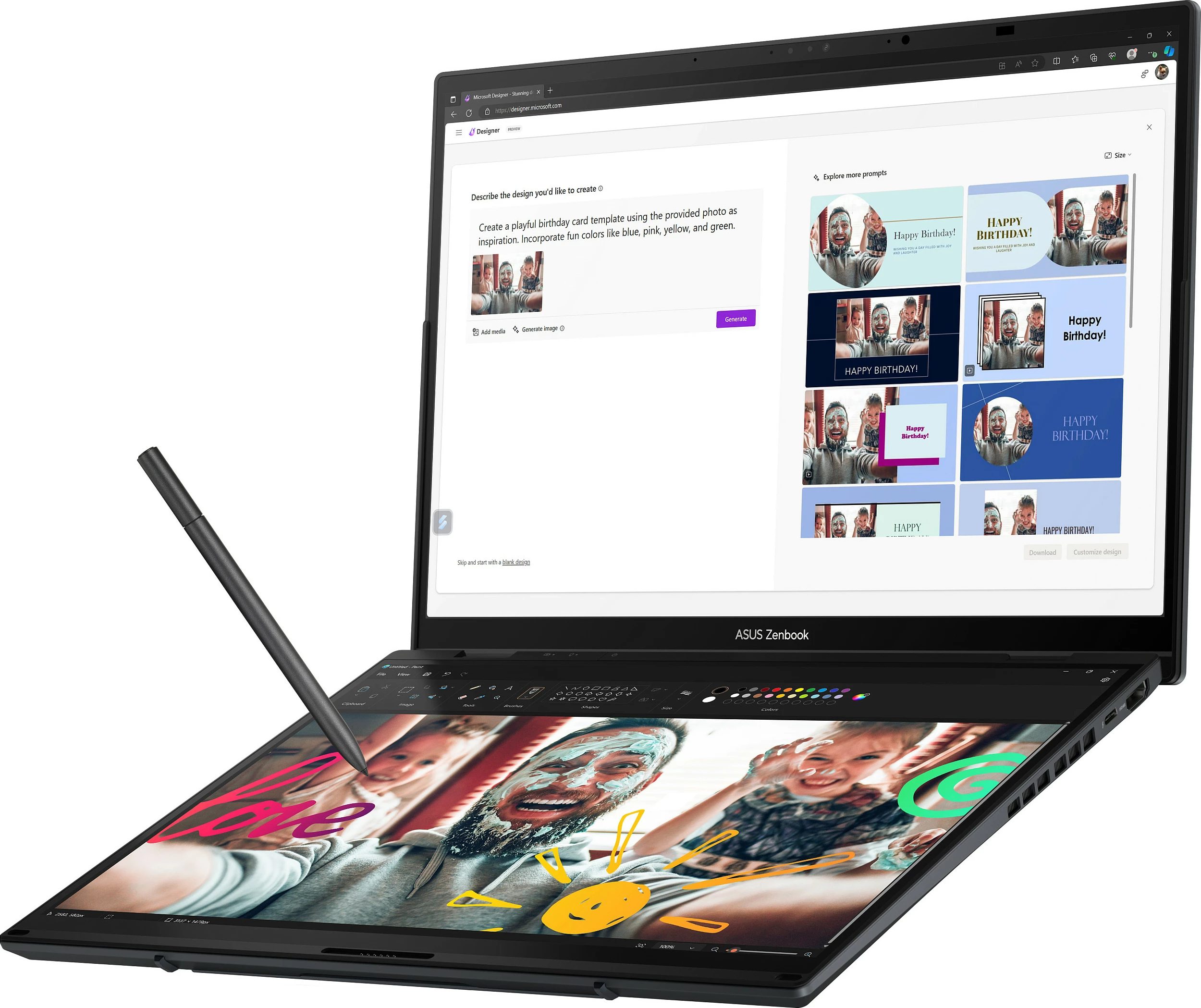 Laptop ASUS Zenbook Duo UX8406CA-QL055W, Core Ultra 9 285H, 16GB RAM, 1TB SSD, 14" OLED, Windows 11 Home, dy ekrane, Inkwell Gray