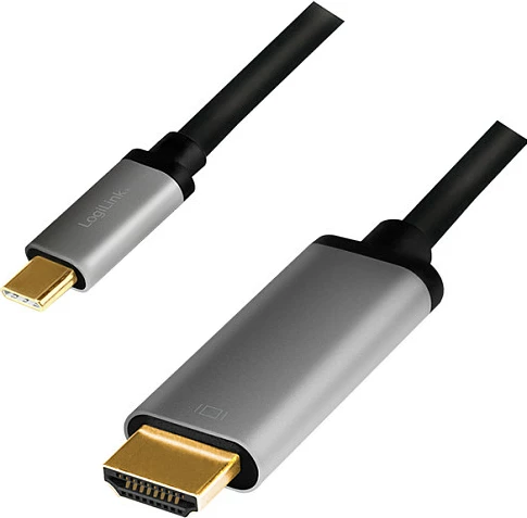 Kabel USB-C LogiLink 3.2 Gen1 në HDMI, 4K, 1.8 m, alumini, gri
