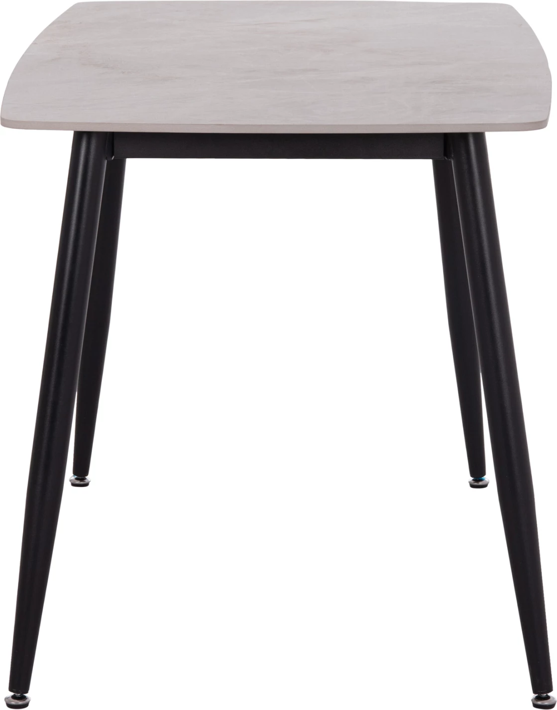 Tavolinë ngrënieje RAVEN, sipërfaqe qeramike ngjyrë mermeri gri, këmbë metalike të zeza, 120x70x73cm