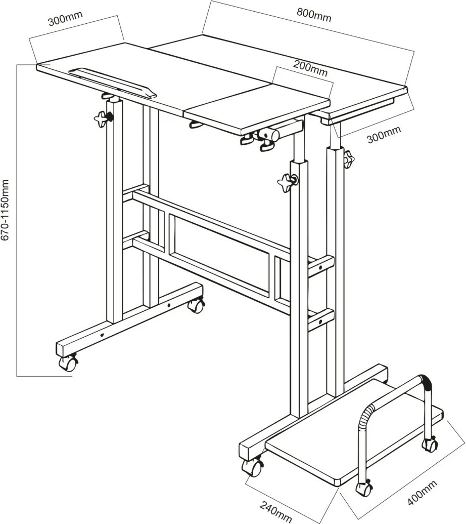 Tavolinë lëvizëse me rregullim lartësie, Maclean MC-124 W, 67–115 cm, 80x60 cm, 50 kg, e bardhë/dru