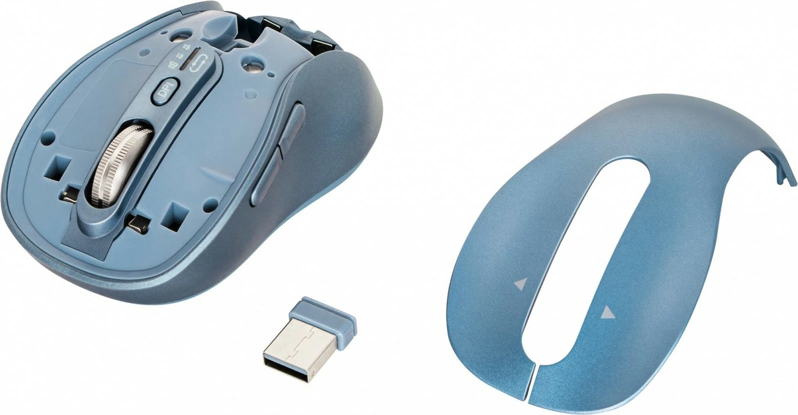 Maus wireless YENKEE YMS 2010BE GYRO, dual Bluetooth 5.1 + USB 2.4GHz, 1000-3200 DPI, 6 butona, zi/turkeze, me 2x bateri AA