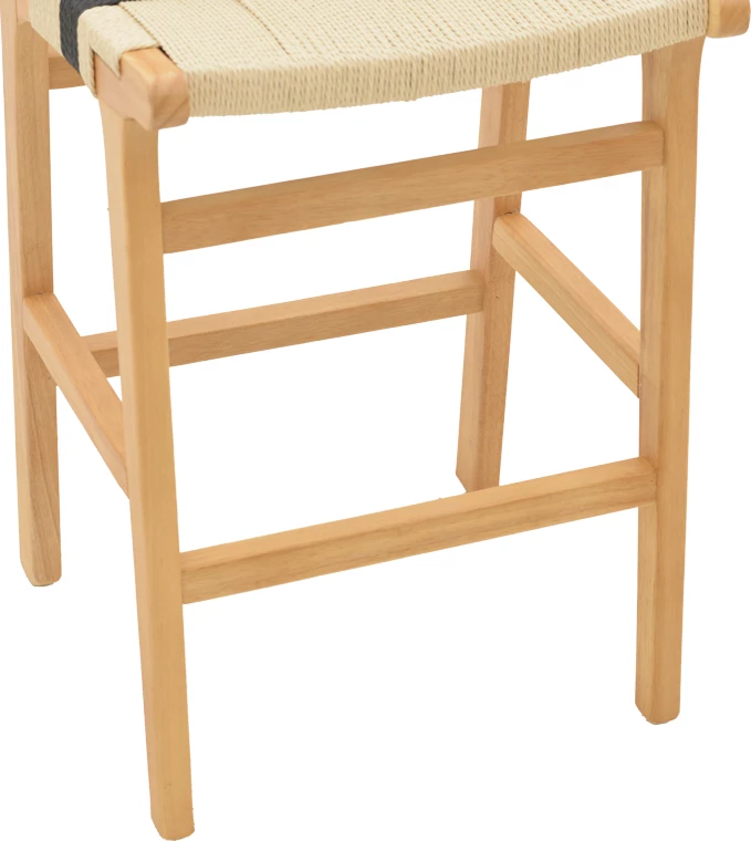 Karrige për bar Julien, dru gome natyral, litar natyral-zi, 45x46x95 cm