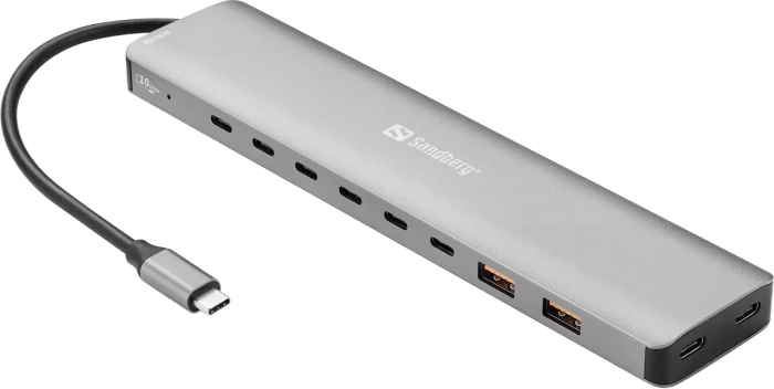 Docking station USB-C Sandberg 136-80, 8x USB-C + 2x USB-A, 100W PD, 10 Gbps, gri
