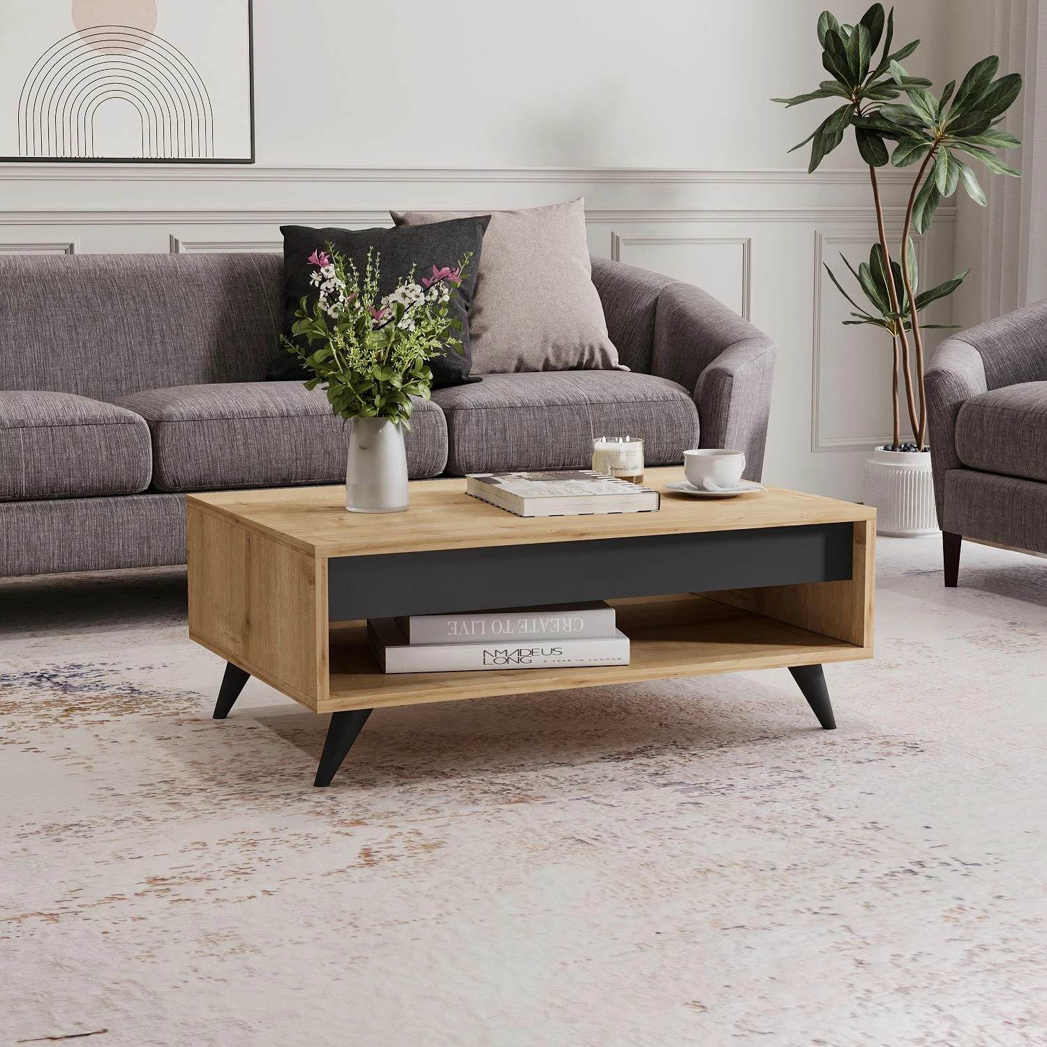 Tavolinë kafeje Skye Decor, ngjyrë lisi Sapphire Oak, Century