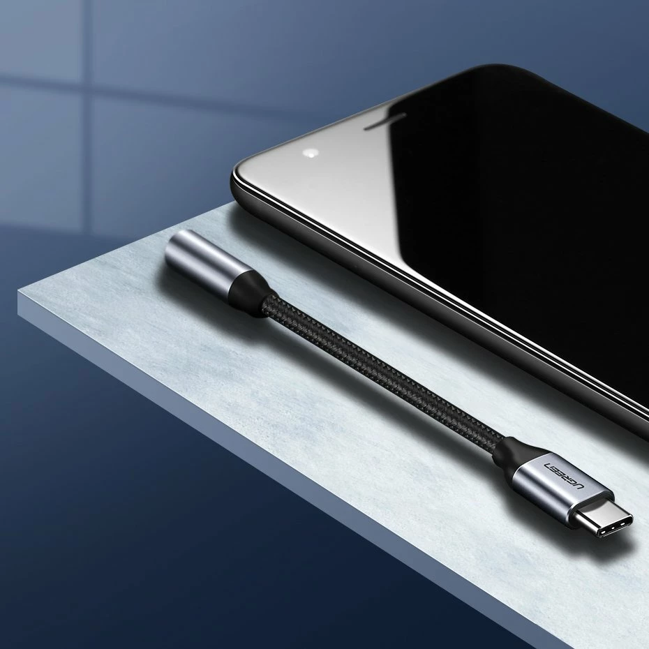Adapter për kufje Ugreen 30632, USB-C në 3.5mm mini jack, 10cm, Gri