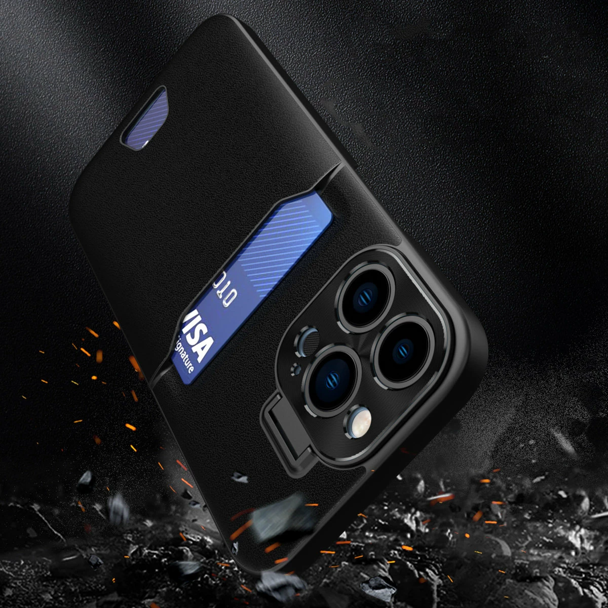 Mbështjellës Hurtel Leather Stand Case për Samsung Galaxy S23 Ultra, me xhep kartelash dhe mbajtëse, e zezë