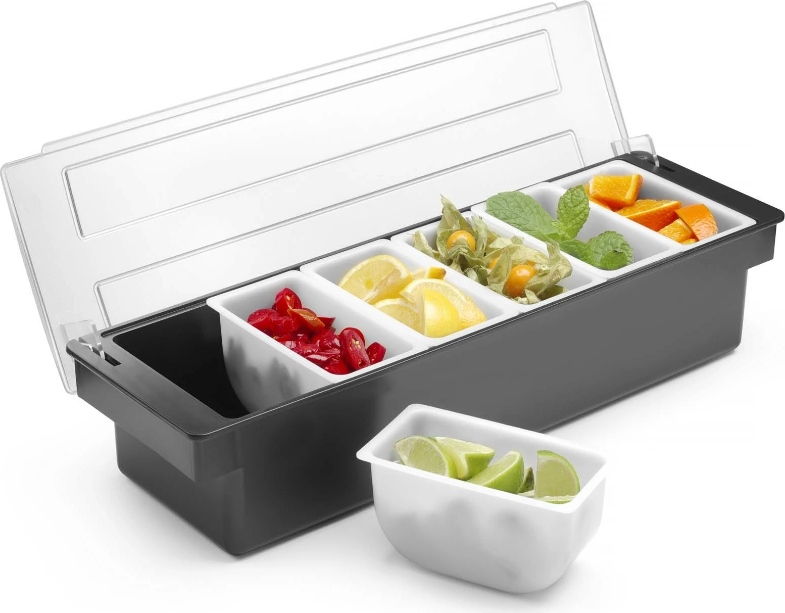 kuti për përbërës, Bar Up, 6 enë të heqshme, 480x150x100mm, kapak transparent, set 6 copësh