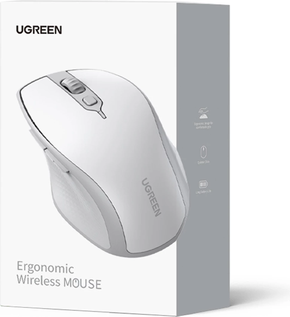 Maus wireless Ugreen MU101, Bluetooth/2.4 GHz, 5 butona, i bardhë