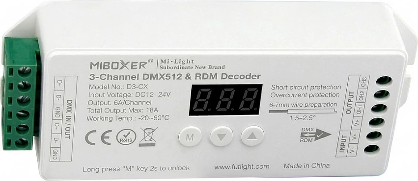 Kontroller/Dekoder LED DMX Miboxer D3-CX, DMX512/RDM, DC 12-24V, i bardhë