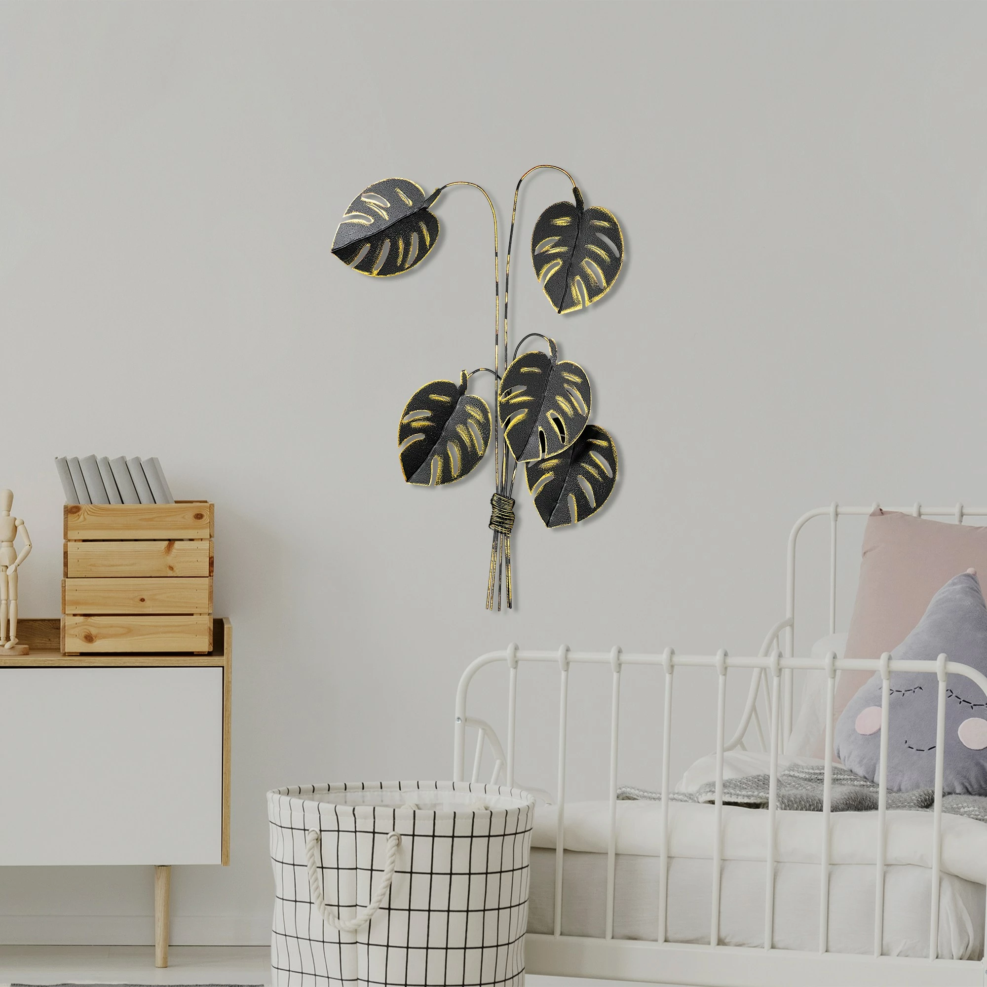 Aksesor dekorativ metalik për mur, Wallity, Monstera, ngjyrë ari