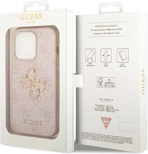 Mbështjellës Guess GUHCP15X4GMGPI për iPhone 15 Pro Max 6.7", hardcase, 4G Big Metal Logo, rozë