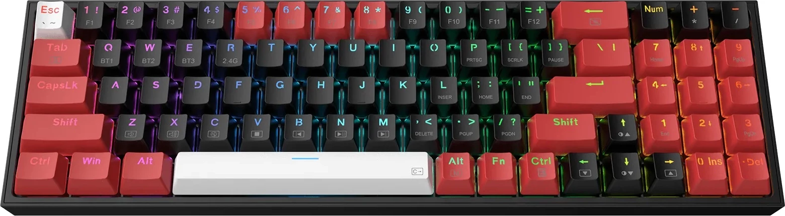 Tastierë mekanike Redragon Pollux K628RGB Pro 75% (78 taste), RGB, Outemu Red, USB-C/2.4GHz/Bluetooth