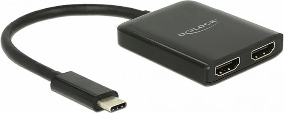 Adapter DeLOCK 87719 USB-C në 2x HDMI, 4K 60Hz, 0.25m, i zi