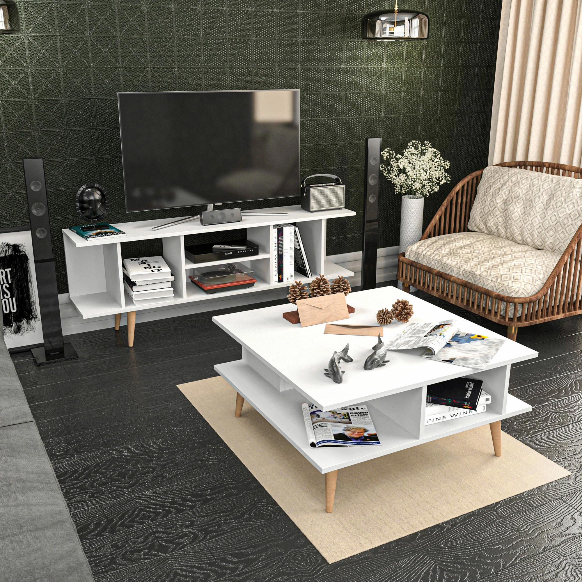 Komodë TV Skye Decor, ngjyrë e bardhë, Akya