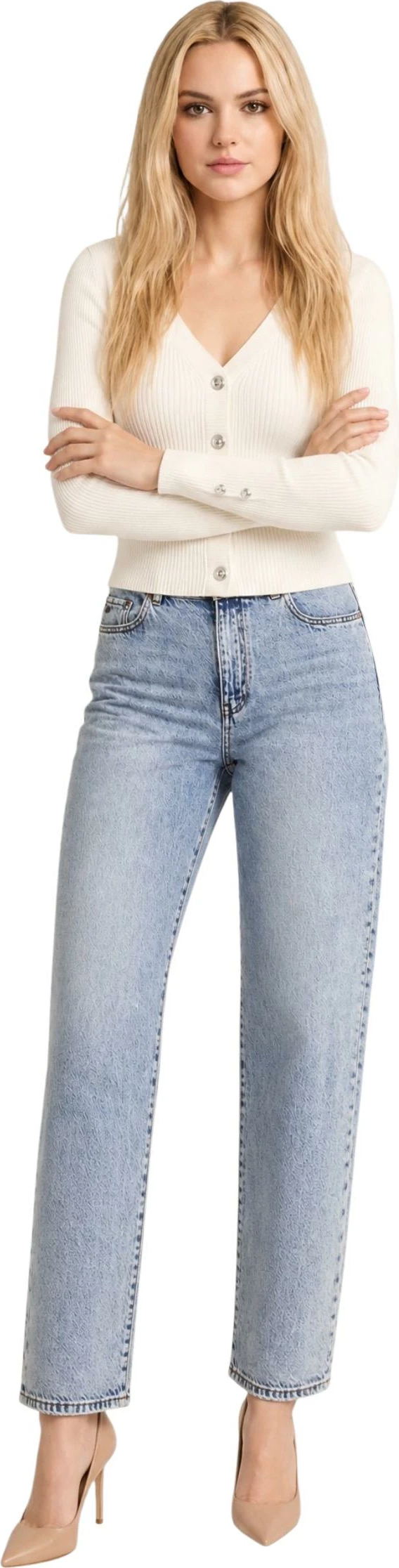 Xhemper kardigan për femra Guess Ellie Cardi SW W6YR11 Z0950, i bardhë [Madhësia: L]