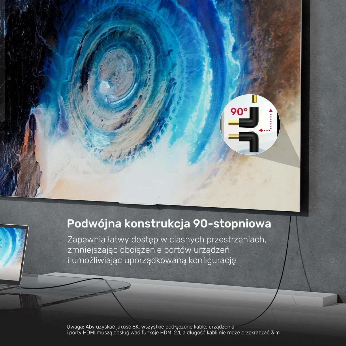 Adapter HDMI Unitek 8K, 90 dhe 270 shkallë, i bardhë